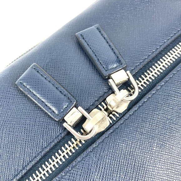 PRADA Navy Leather Triangle Clutch Bag - Picture 8 of 16